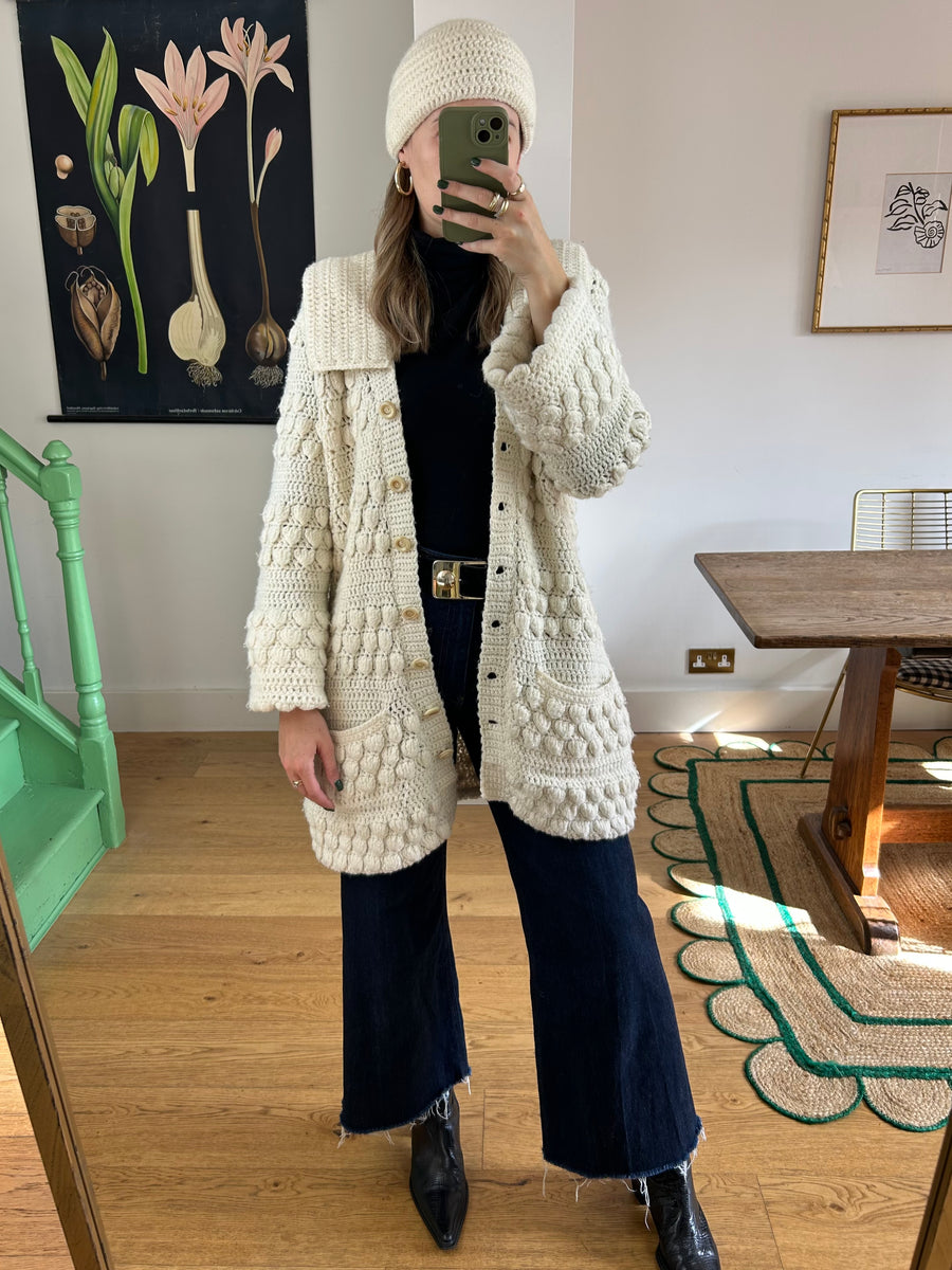 Crochet Cardigan & Matching Beanie - M