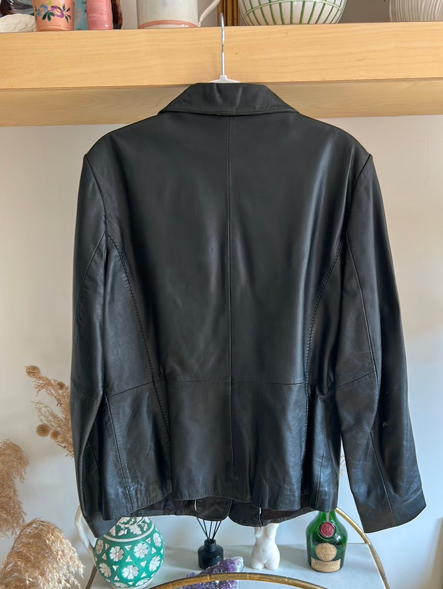 Black Leather Blazer - M