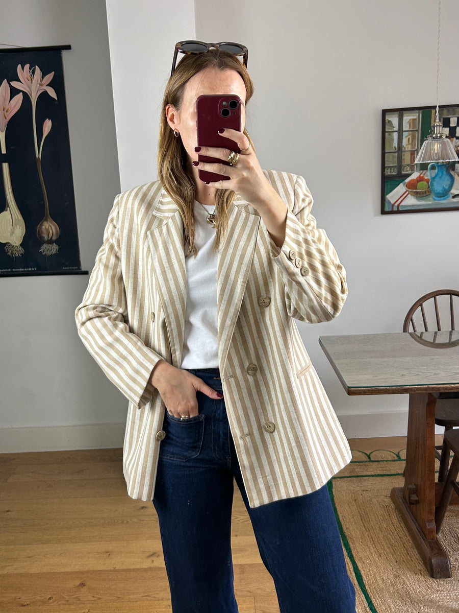 Beige Striped Blazer - M