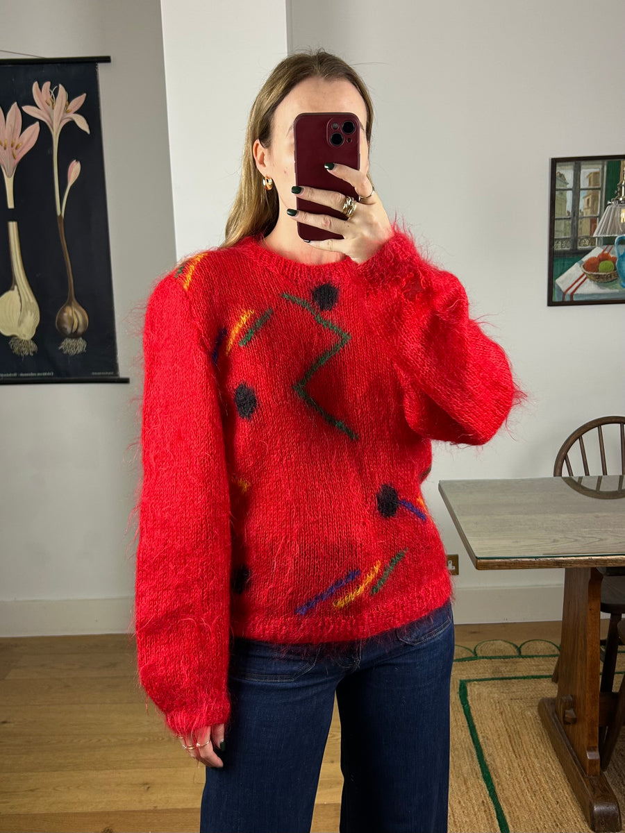 Red Mohair Jumper - S