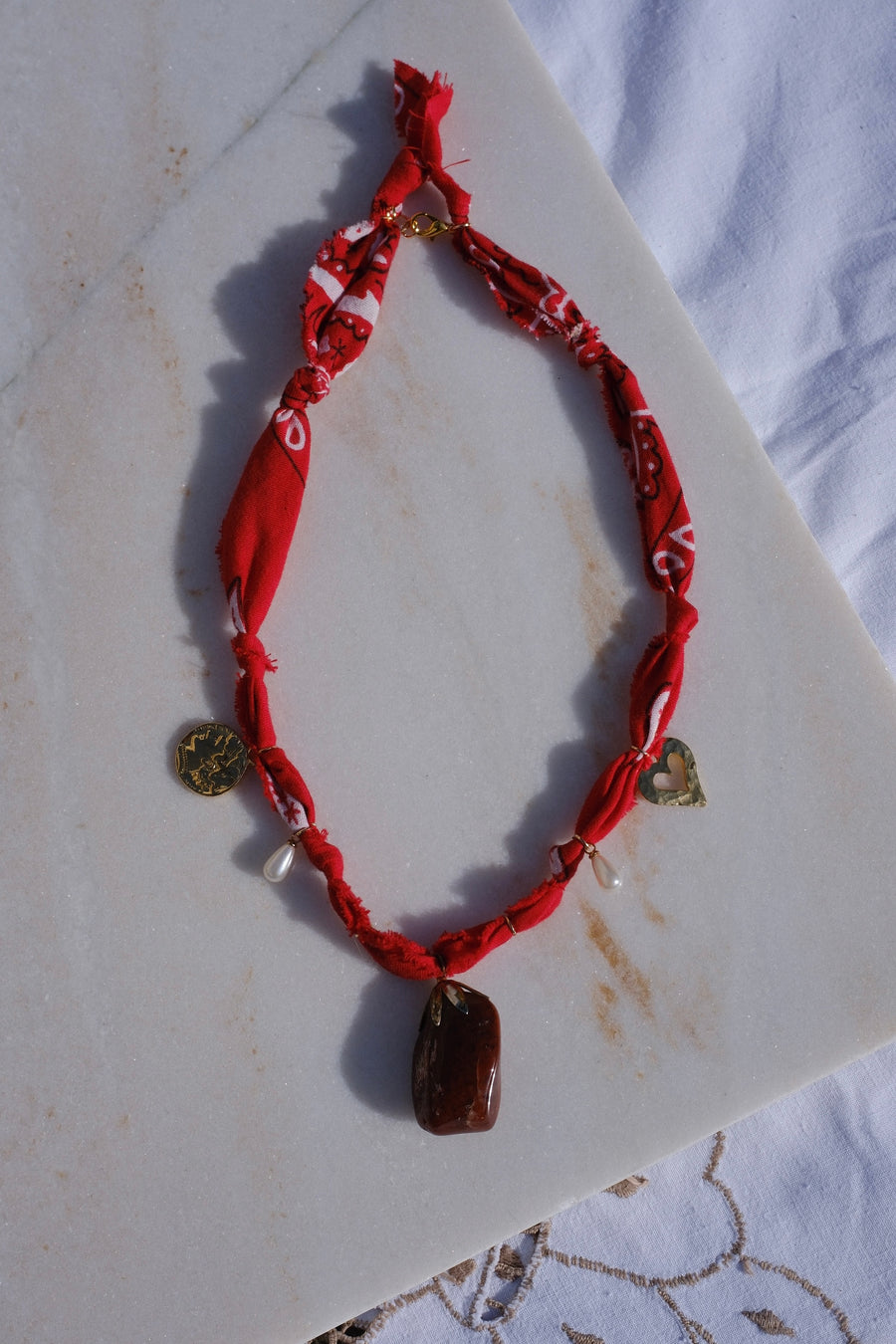 Red Bandana Quartz Charm Necklace