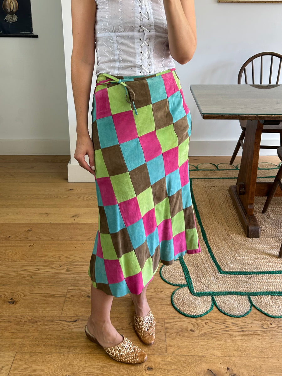Suede Patchwork Skirt - UK 10