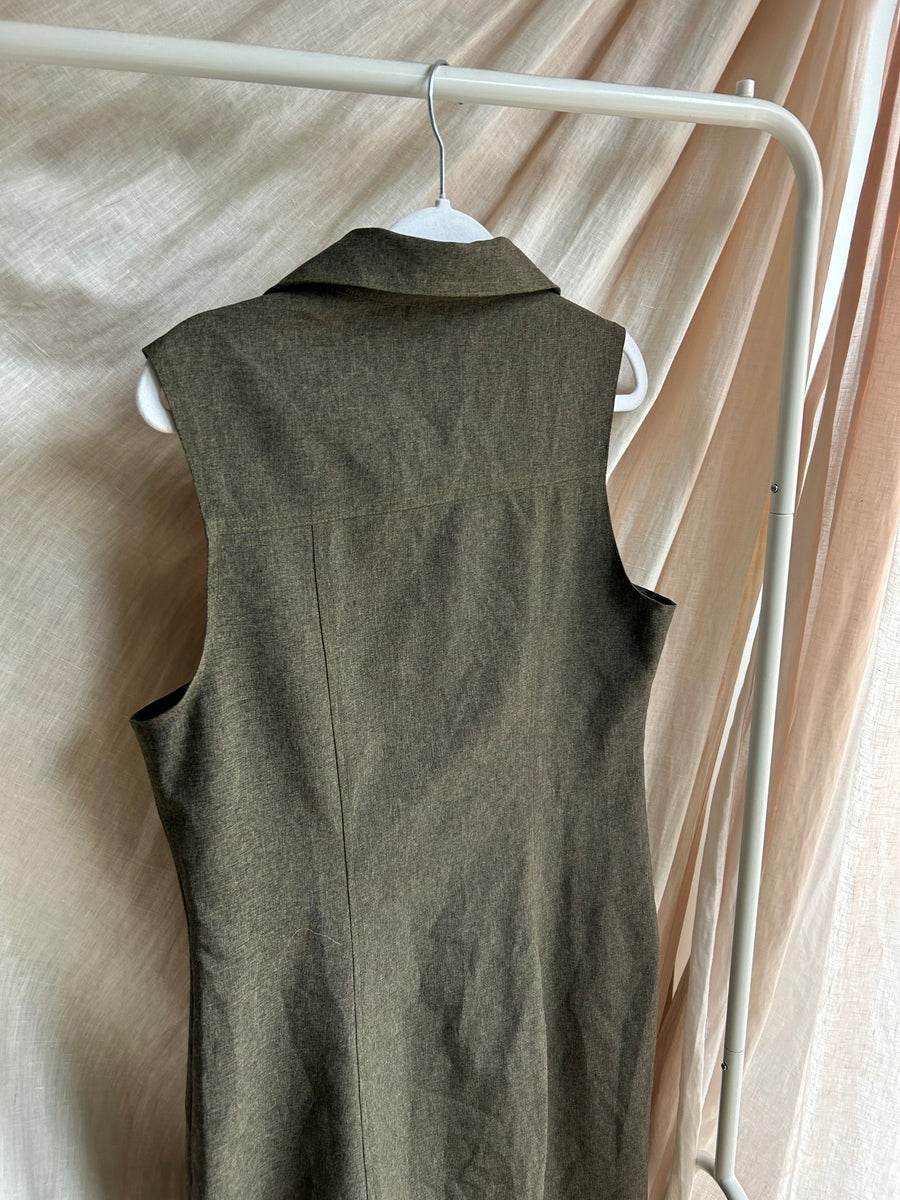 Brown Sleeveless Shirt Dress - UK 12