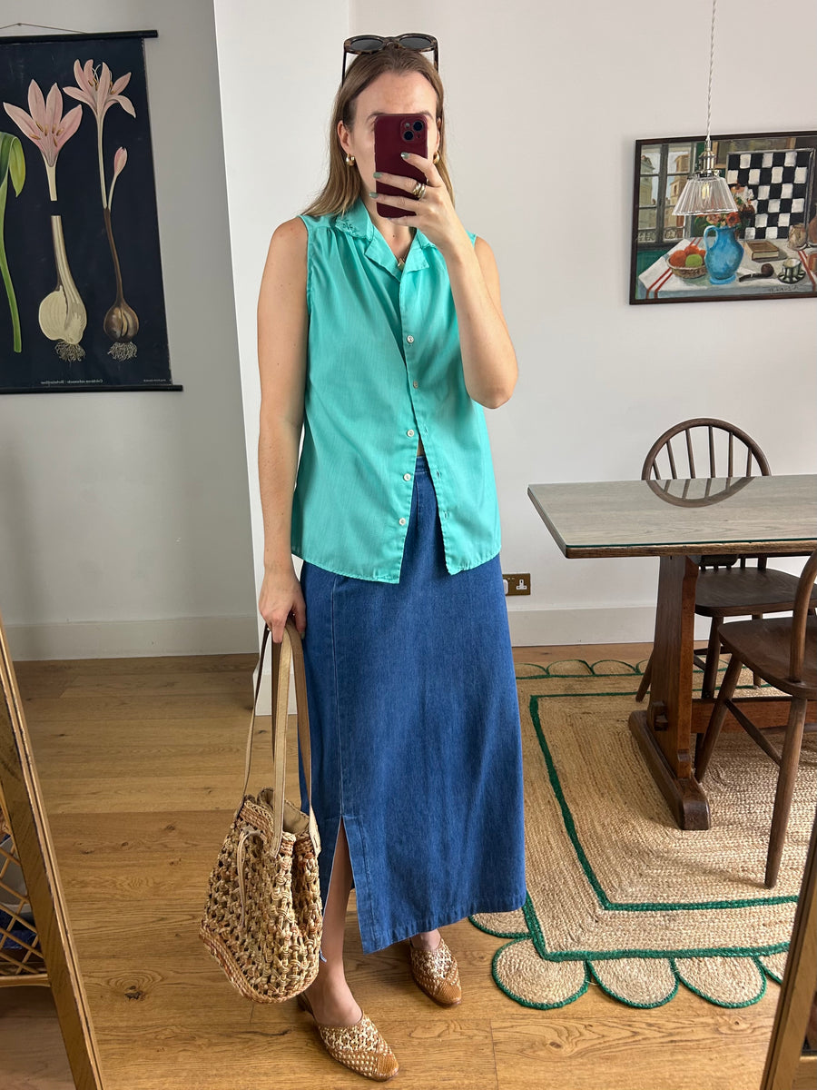 Turquoise Floral Blouse - S/M