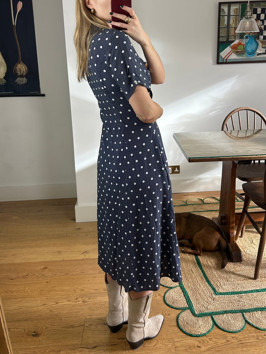 Navy Polkadot Dress - UK 12