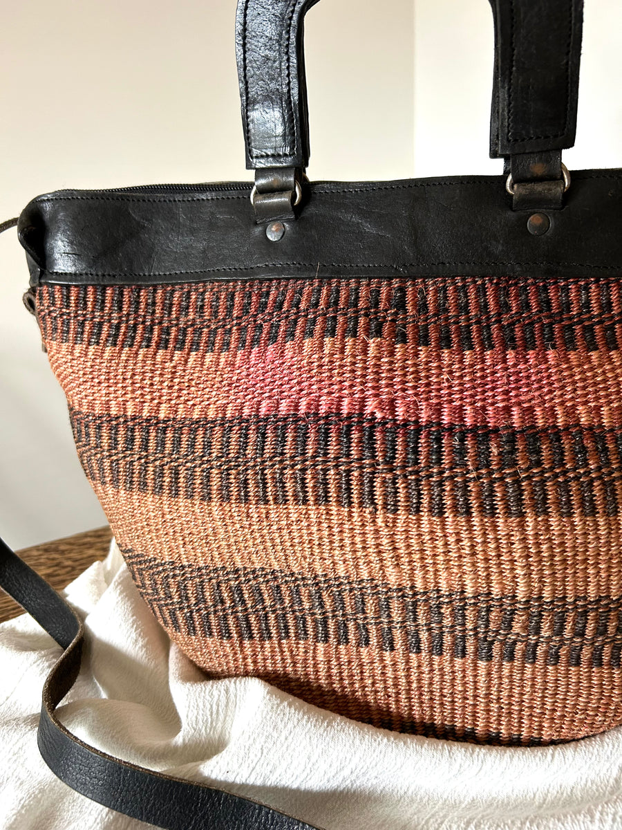 Woven Straw & Leather Bag