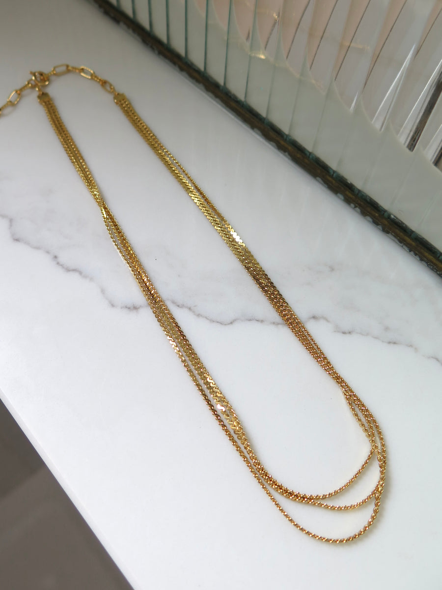 Gold Plated Layered Flat Chain - 16