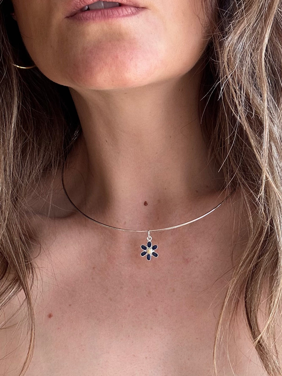 Silver Plated Flower Charm Choker