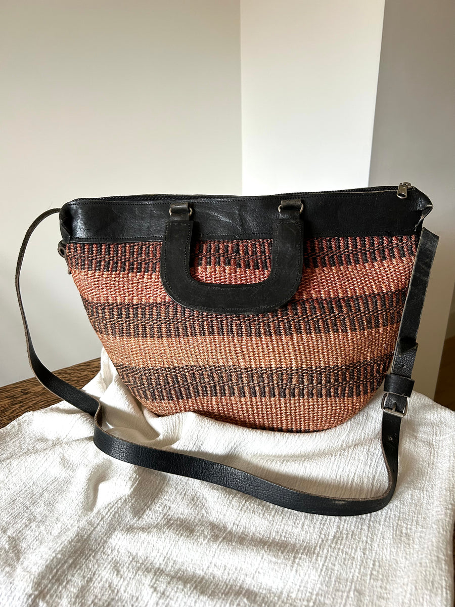 Woven Straw & Leather Bag