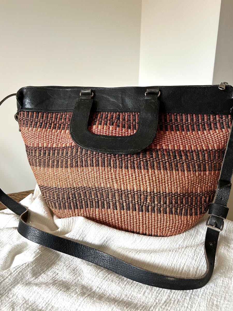 Woven Straw & Leather Bag