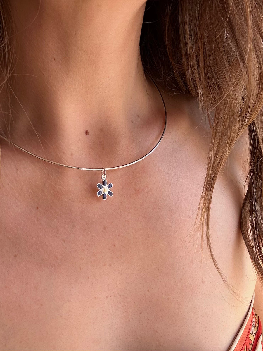 Silver Plated Flower Charm Choker