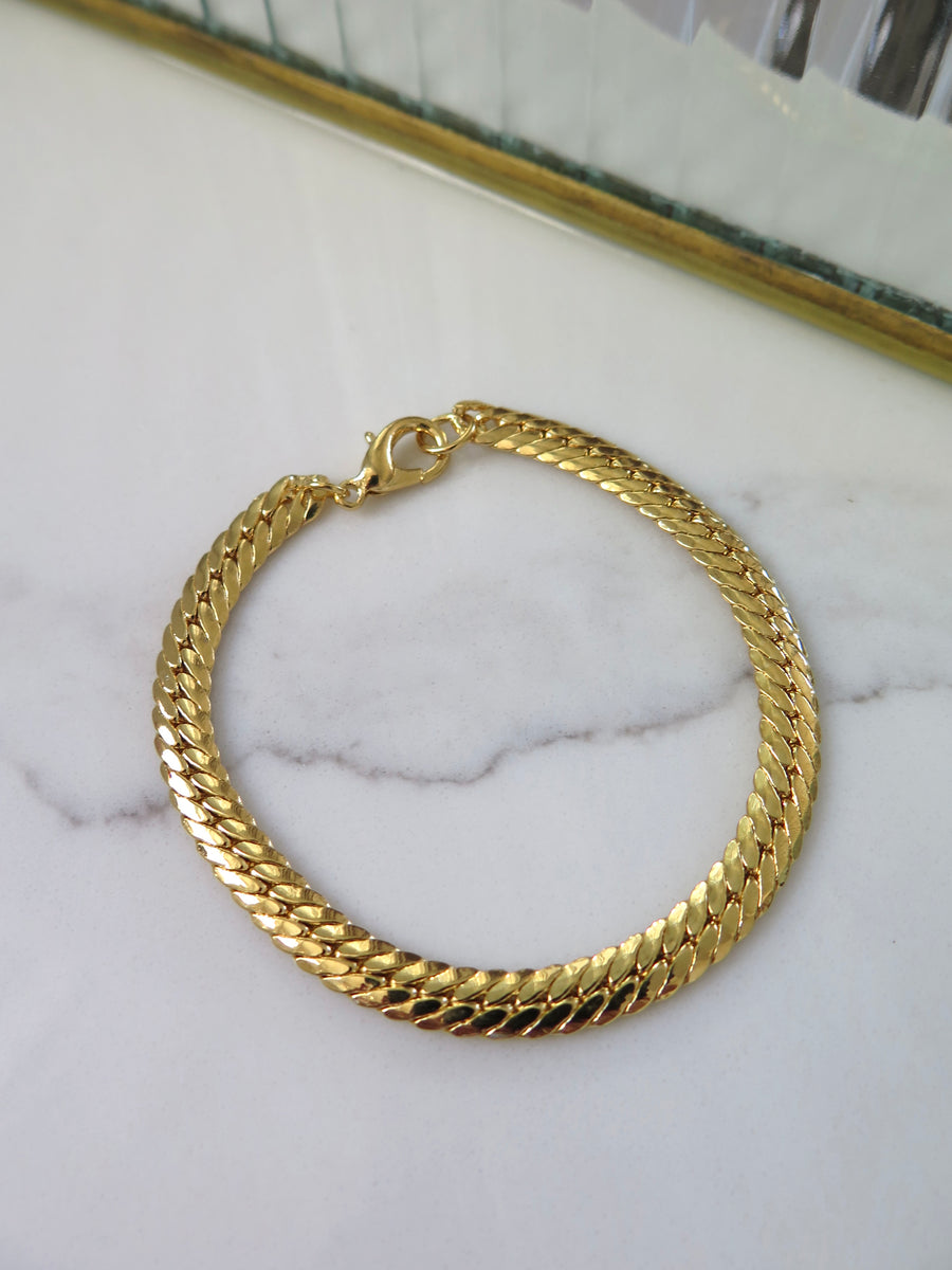 Gold Plated Flat Chain Bracelet