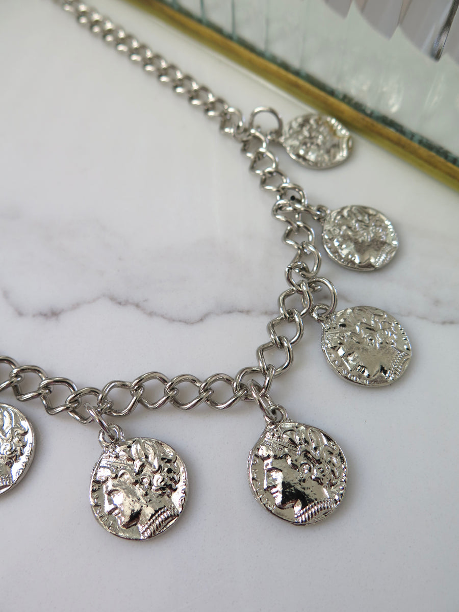 Silver Plated Coin Necklace - 20