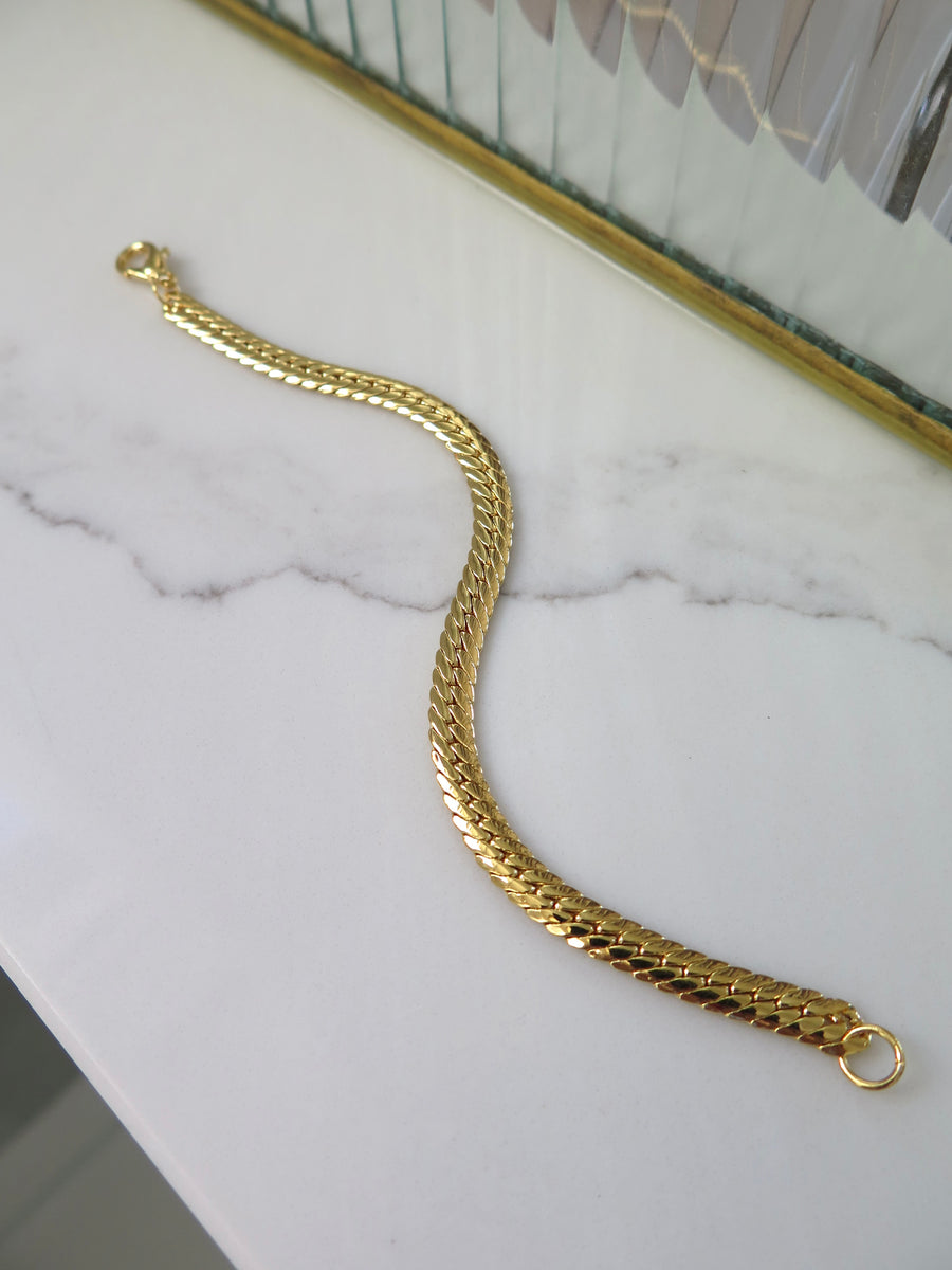 Gold Plated Flat Chain Bracelet
