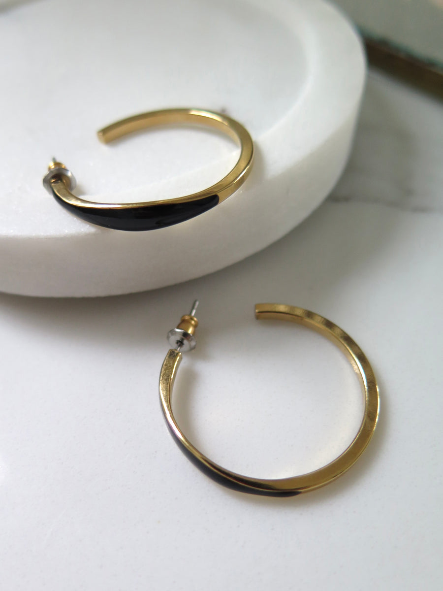 Gold Plated & Black Thin Hoops