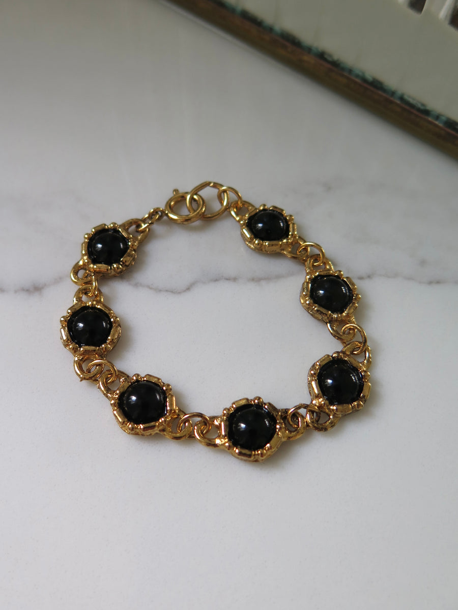 Gold Plated Jewelled Bracelet - Green, Purple or Black