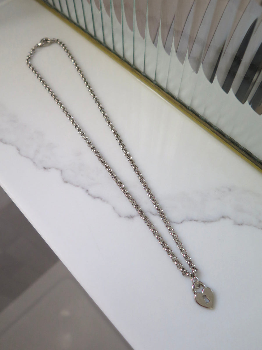 Vintage Silver Plated Heart Padlock Necklace - 18