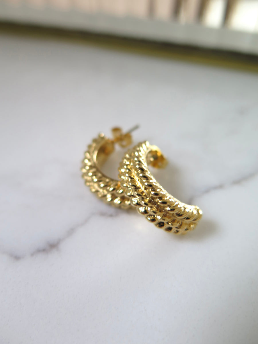 Gold Plated Rope Half Hoops