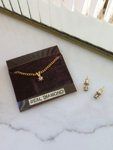 Gold Plated Real Diamond Necklace & Earring Set