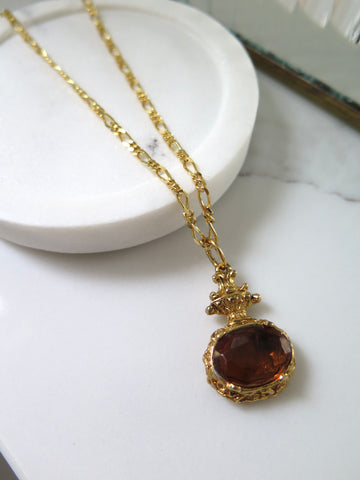 Gold Plated Brown Jewel Pendant - Choice of Chain