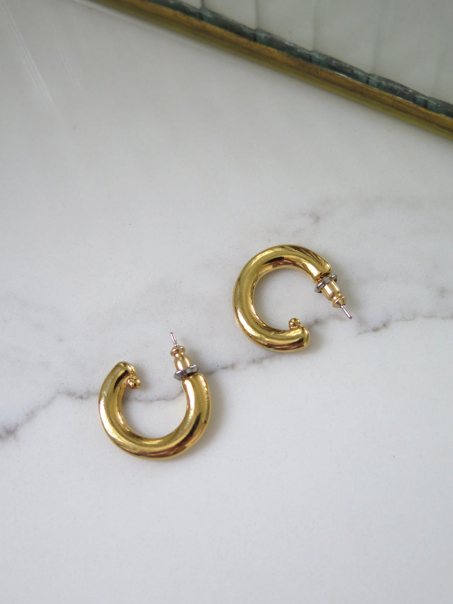 Gold Plated Simple Pearl Charm Hoops