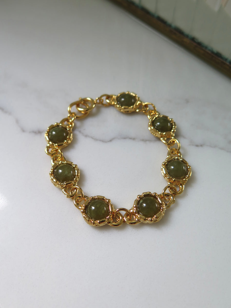 Gold Plated Jewelled Bracelet - Green, Purple or Black