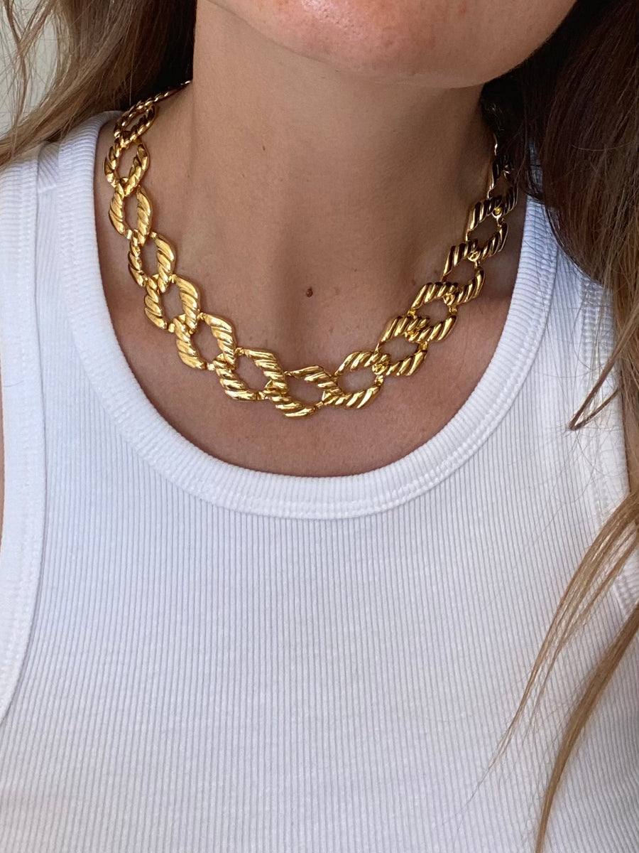 Gold Plated Flat Chunky Necklace - 16
