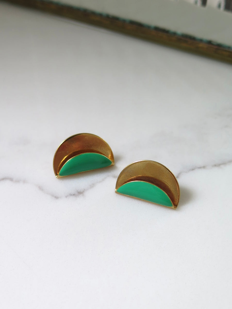 Gold Plated & Green Geometric Studs