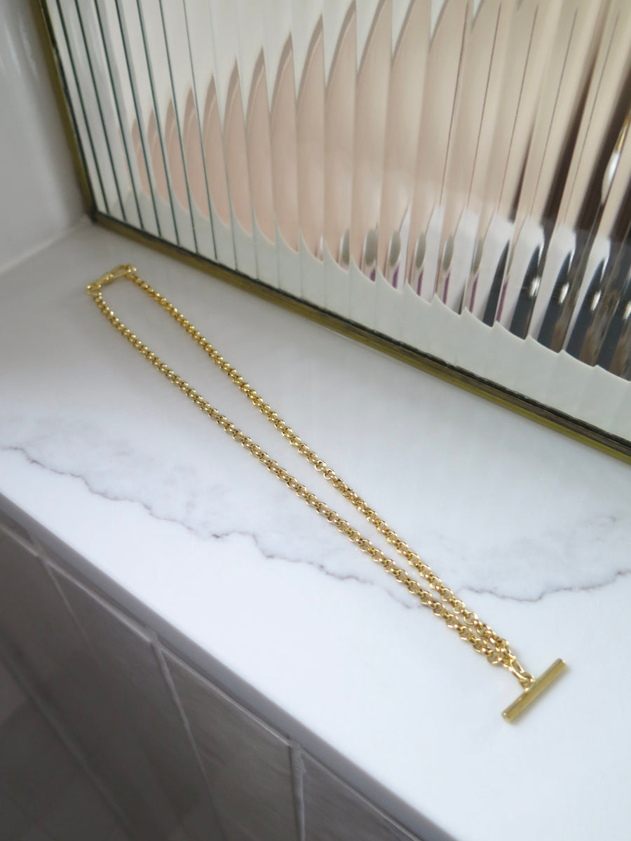 Gold Plated T-Bar Necklace - 18