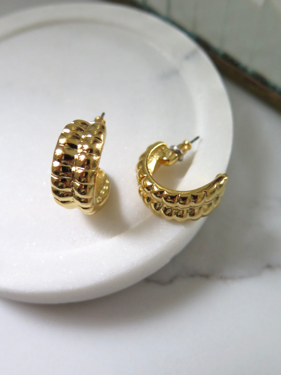 Gold Plated Chunky Textured Half Hoops