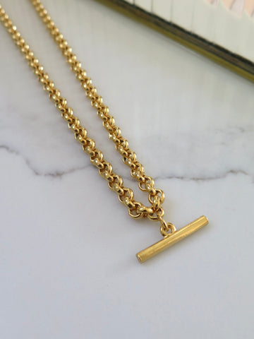 Gold Plated Chunky T-Bar Necklace - 18