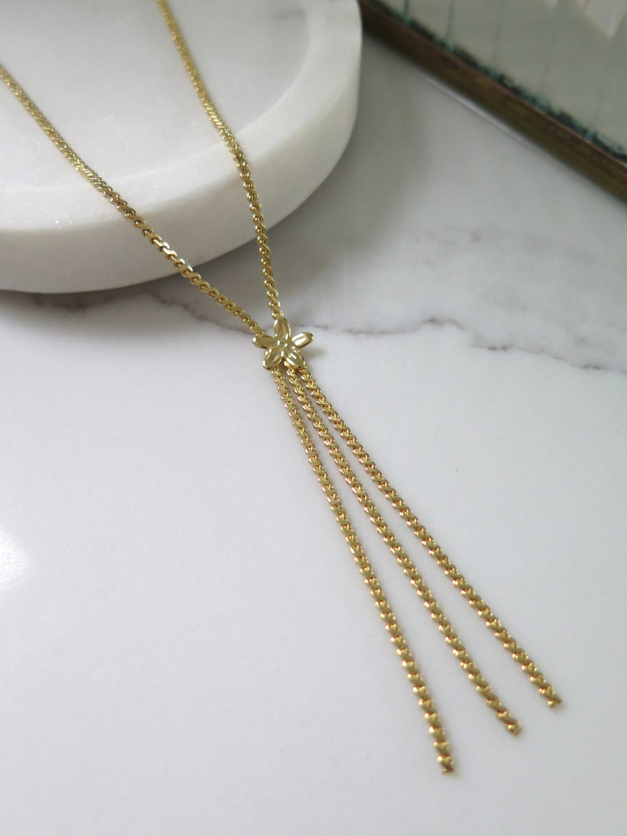 Gold Plated Flower Drop Necklace - 17