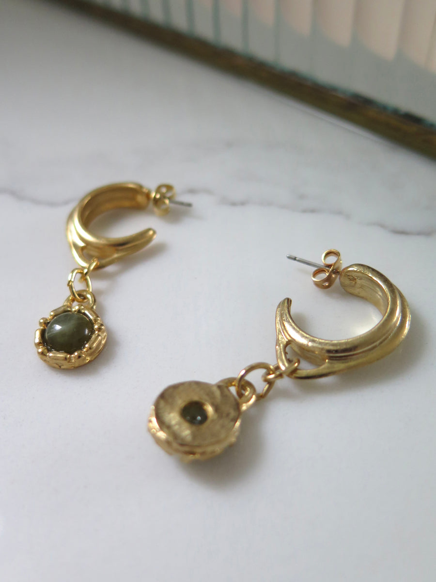 Gold Plated Green Charm Half Hoops