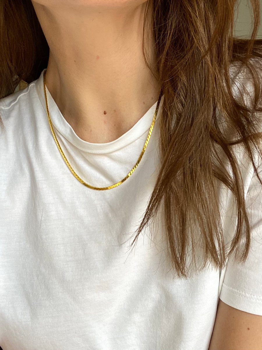 Gold Plated Flat Chain Necklace - 18