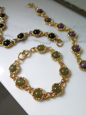 Gold Plated Jewelled Bracelet - Green, Purple or Black