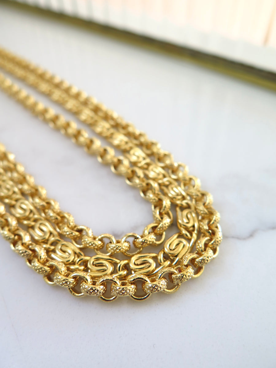 Gold Plated Layered Chain Necklace - 15