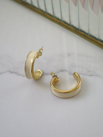 Vintage Gold Plated White Half Hoops