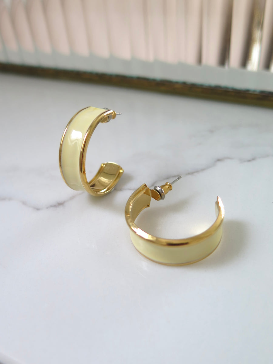 Gold Plated & Cream Resin Half Hoops