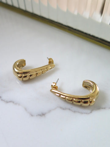 Gold Plated Ribbed Half Hoops