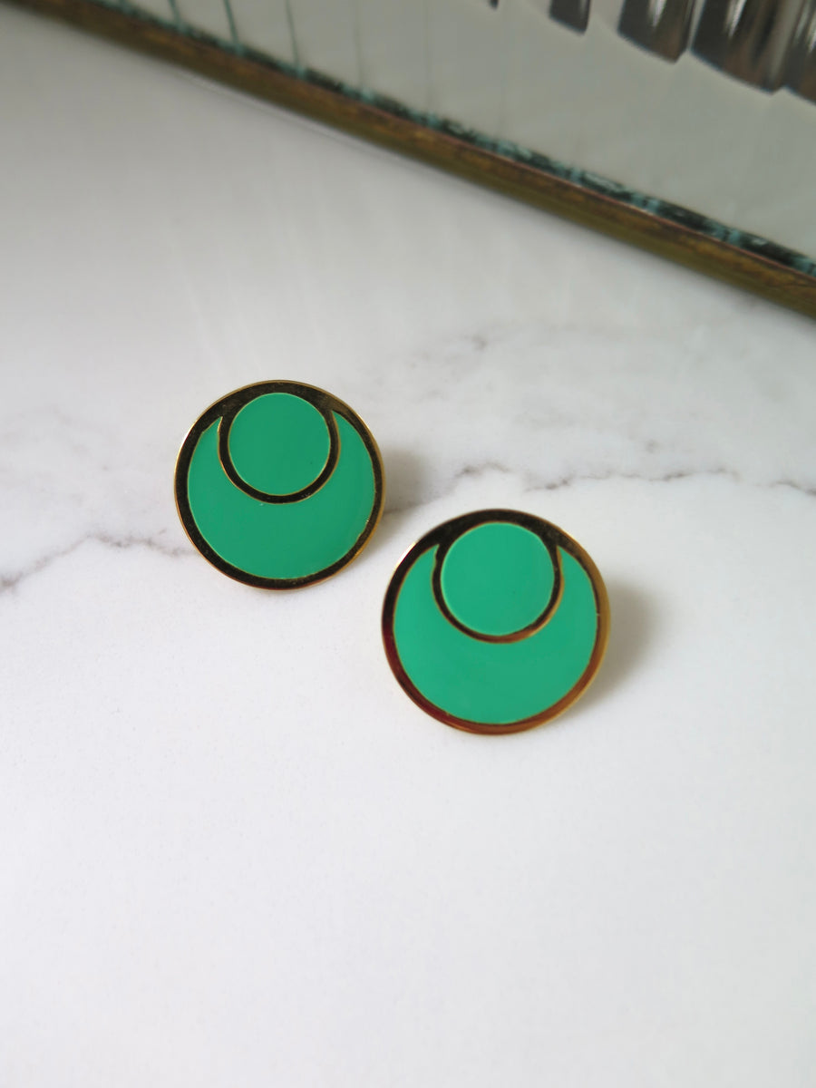 Gold Plated & Green Circle Studs