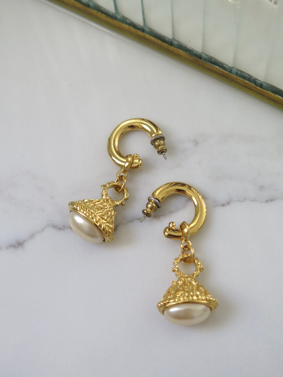 Gold Plated Decadent Pearl Charm Hoops