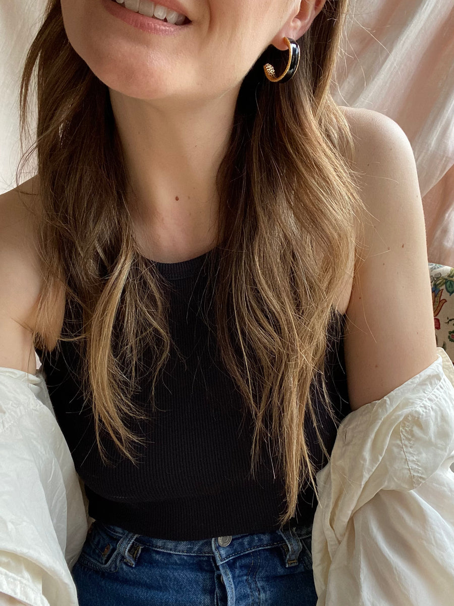 Gold Plated & Black Chunky Half Hoops