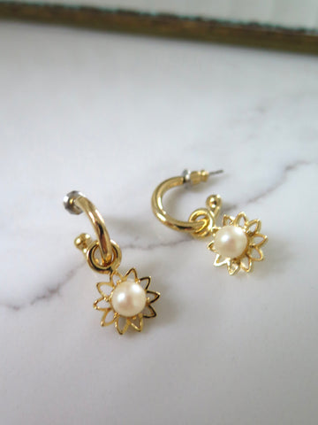 Gold Plated Flower Charm Half Hoops