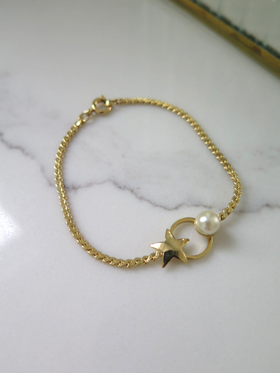 Vintage Gold Plated Star & Pearl Bracelet