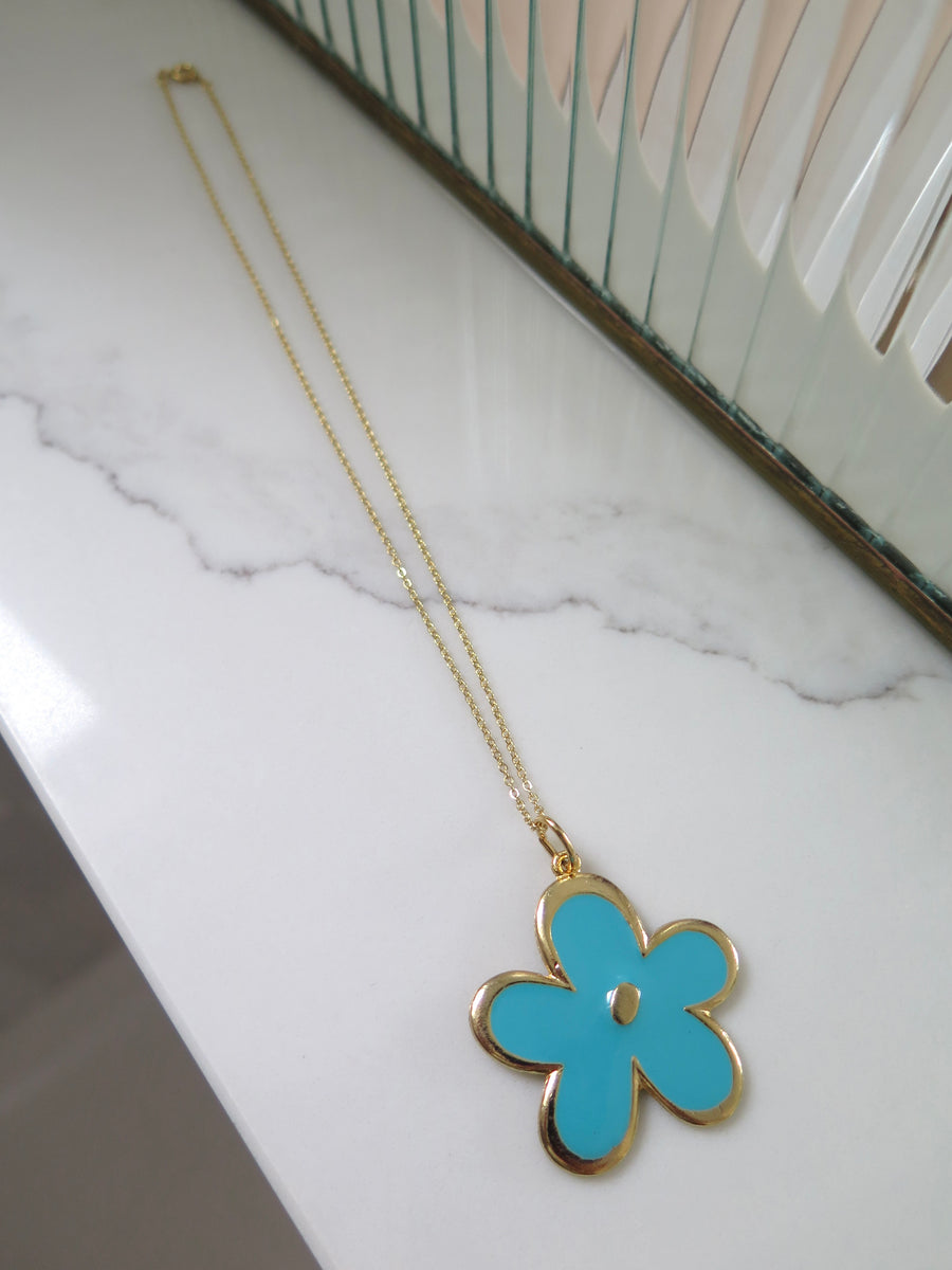 Gold Plated Flower Pendant - Turquoise or Yellow