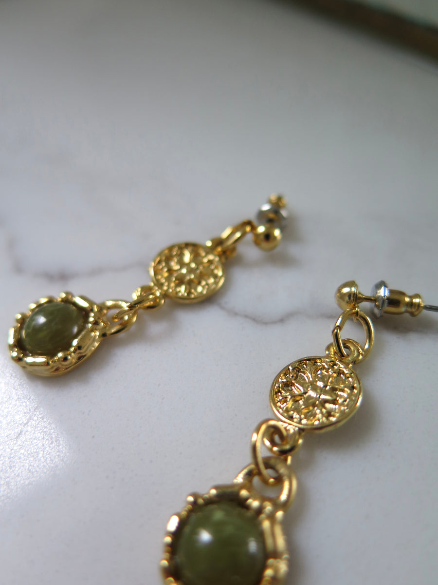 Gold Plated Green Charm Earrings