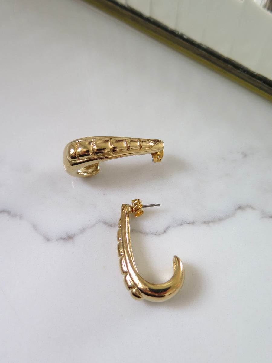 Gold Plated Ribbed Half Hoops