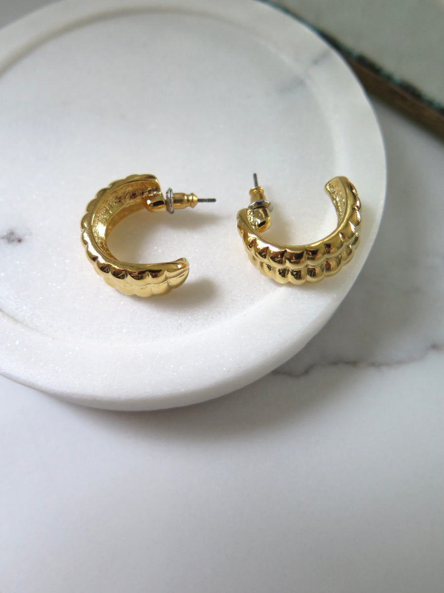 Gold Plated Chunky Textured Half Hoops