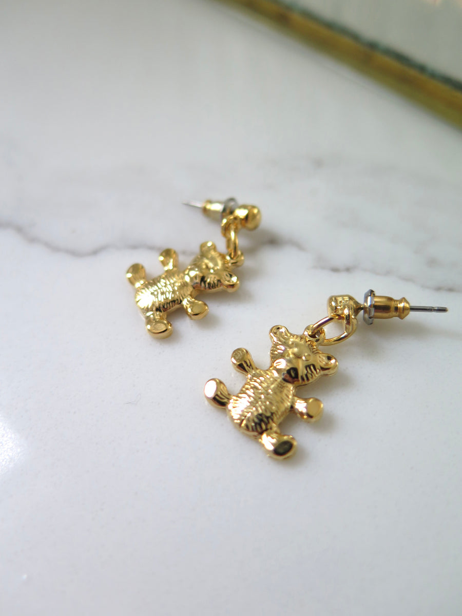 Vintage Gold Plated Teddy Bear Earrings