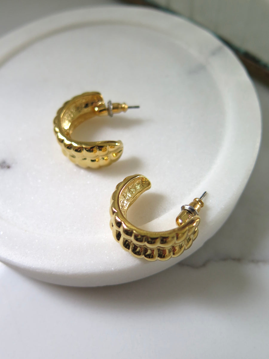 Gold Plated Chunky Textured Half Hoops